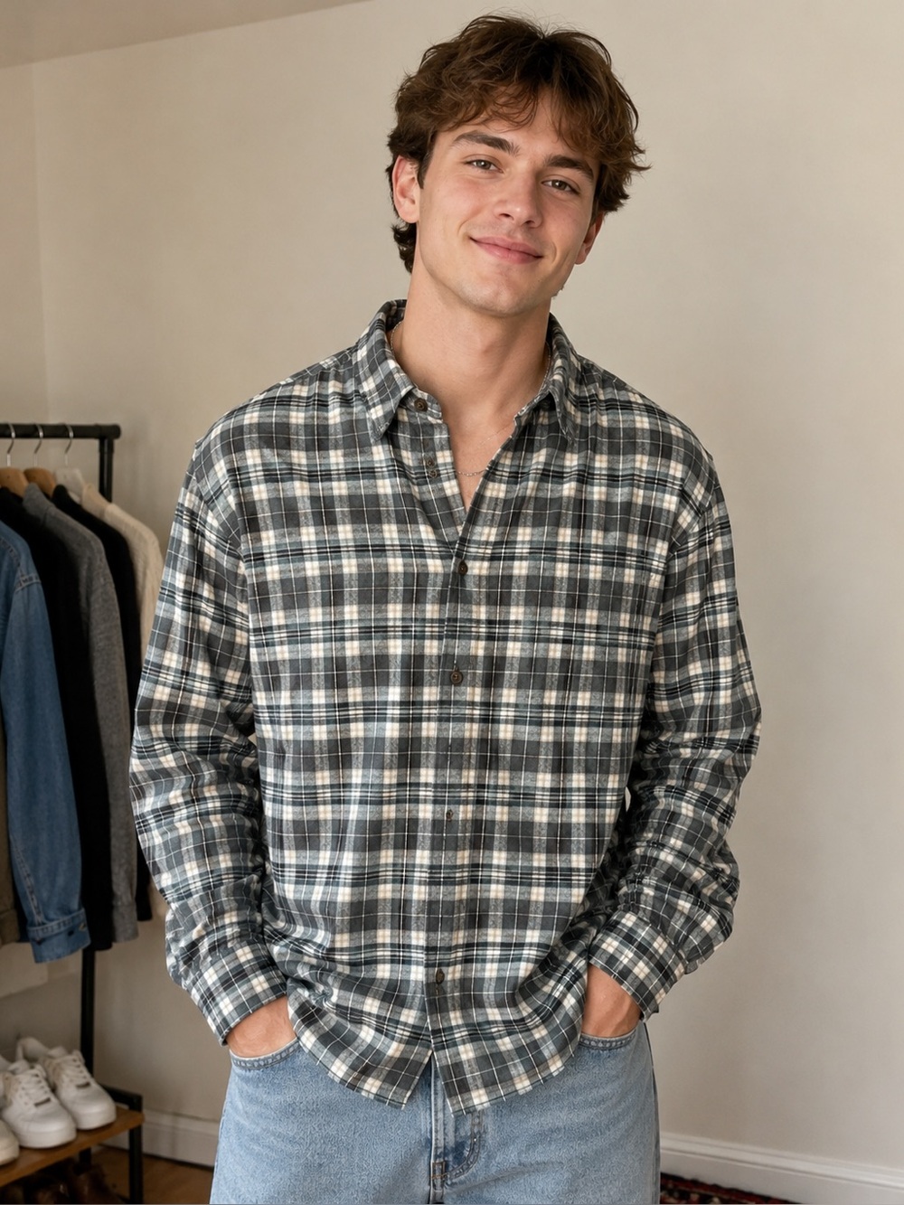 American Eagle Seriously Soft Plaid Flannel Classic Fit Shirt | Size Medium